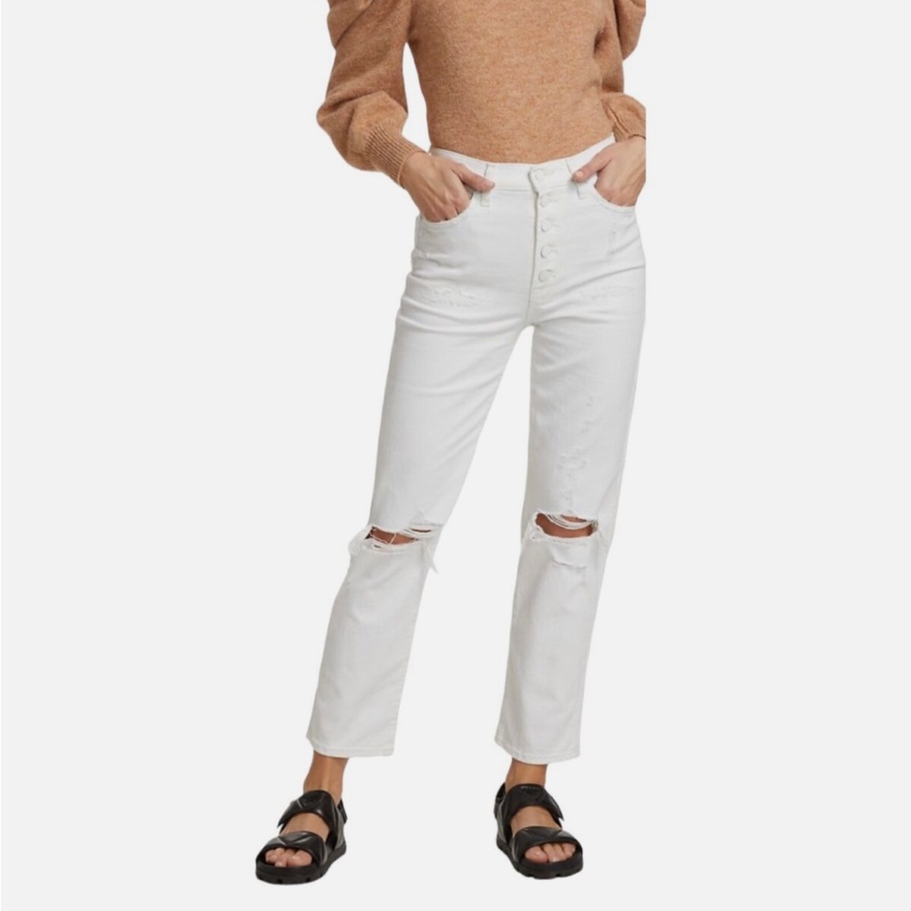 7 For All Mankind White High‎ Waist Cropped Straight Jeans